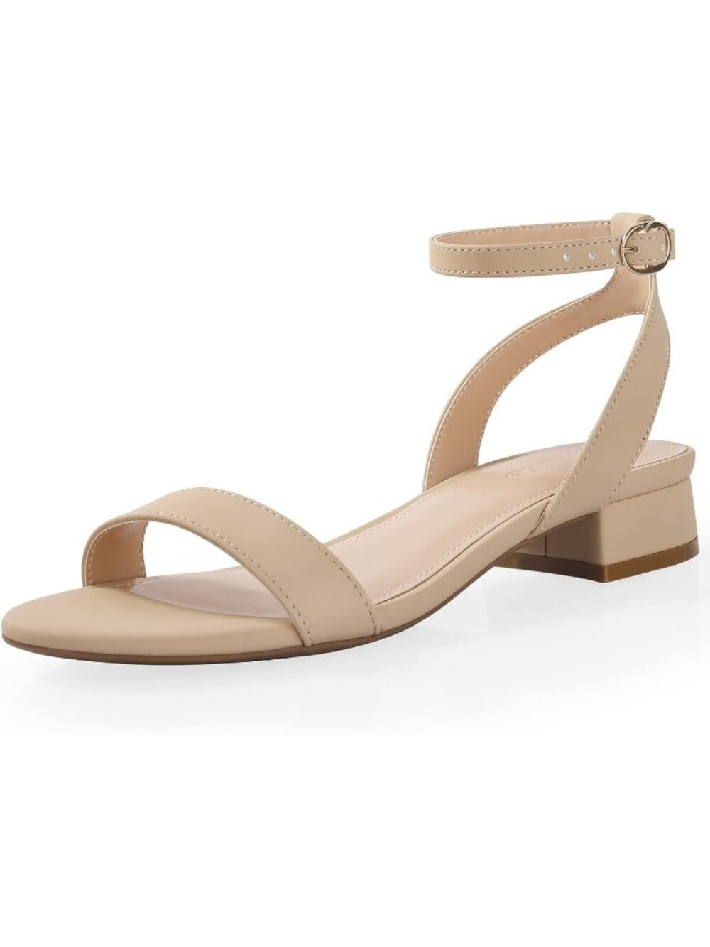Women's Nude Nubuck Strappy Open Toe Sandals Low Block Heels Ankle Strap Shoes